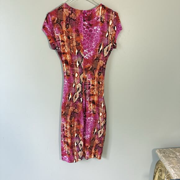 VTG Y2K Cache Bodycon Dress Stretch Ruched Size S Pink Animal Prints 90s Sexy - Picture 9 of 10